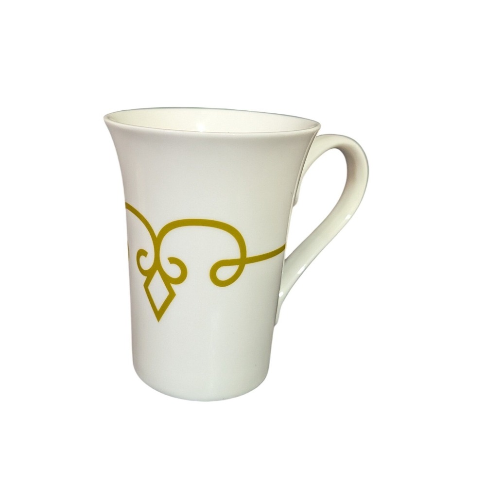 Starbucks 2015 White Gold Scroll Coffee Mug Cup 11oz Flared‎ Ceramic